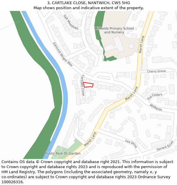 3, CARTLAKE CLOSE, NANTWICH, CW5 5HG: Location map and indicative extent of plot