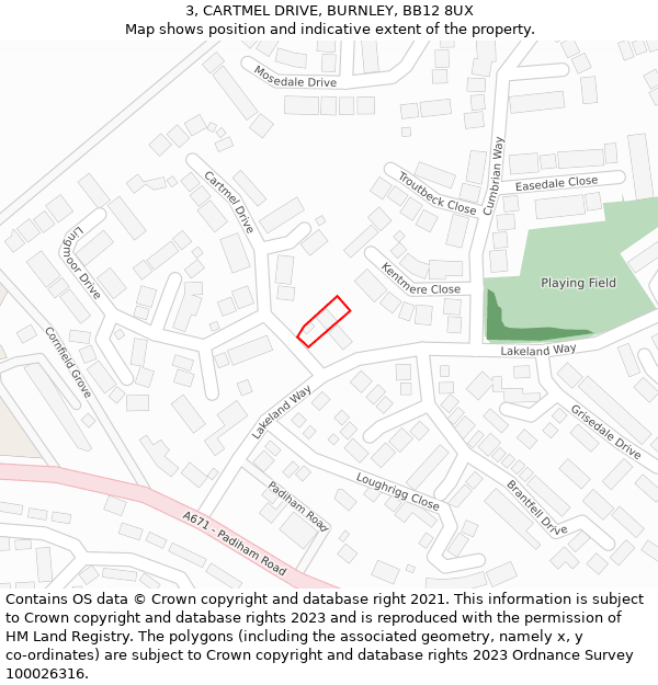 3, CARTMEL DRIVE, BURNLEY, BB12 8UX: Location map and indicative extent of plot