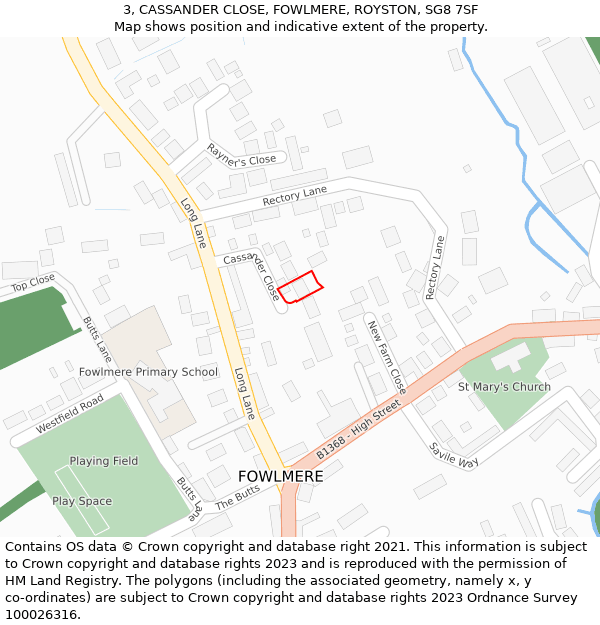 3, CASSANDER CLOSE, FOWLMERE, ROYSTON, SG8 7SF: Location map and indicative extent of plot