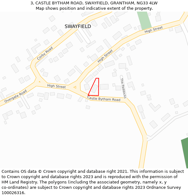 3, CASTLE BYTHAM ROAD, SWAYFIELD, GRANTHAM, NG33 4LW: Location map and indicative extent of plot