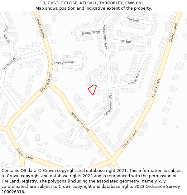 3, CASTLE CLOSE, KELSALL, TARPORLEY, CW6 0NU: Location map and indicative extent of plot