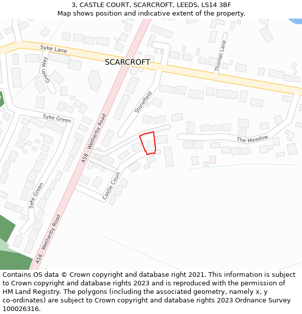 3, CASTLE COURT, SCARCROFT, LEEDS, LS14 3BF: Location map and indicative extent of plot
