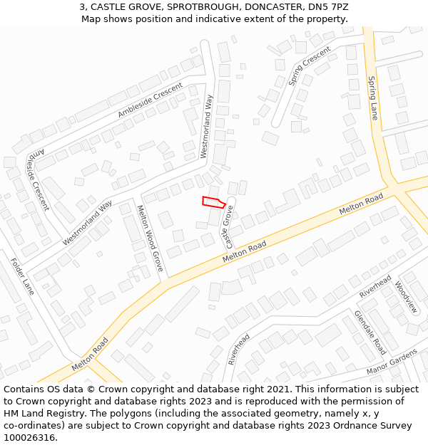 3, CASTLE GROVE, SPROTBROUGH, DONCASTER, DN5 7PZ: Location map and indicative extent of plot