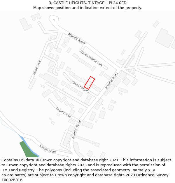 3, CASTLE HEIGHTS, TINTAGEL, PL34 0ED: Location map and indicative extent of plot