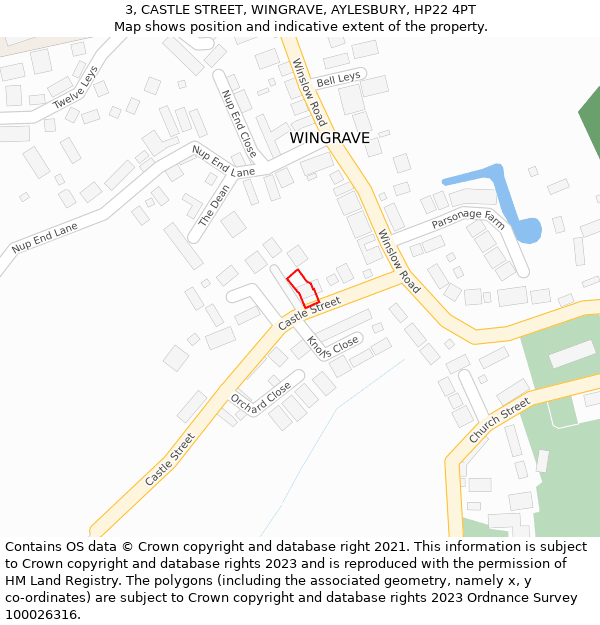 3, CASTLE STREET, WINGRAVE, AYLESBURY, HP22 4PT: Location map and indicative extent of plot