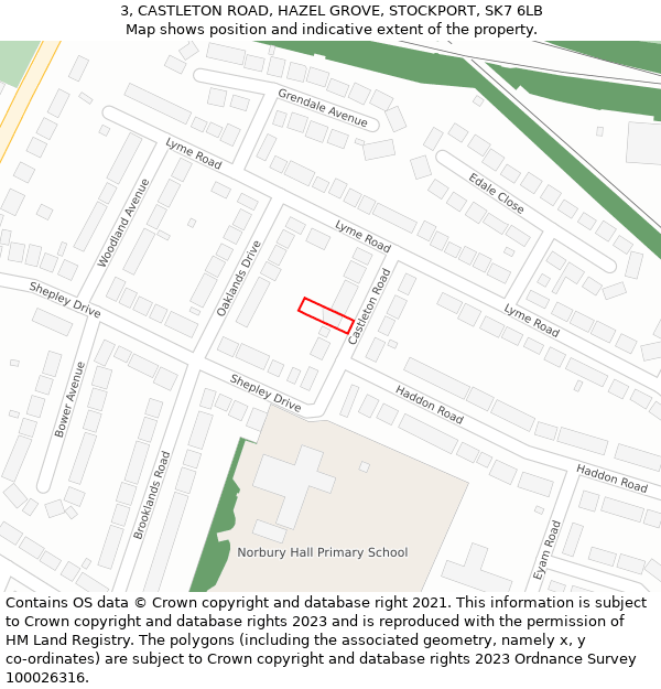 3, CASTLETON ROAD, HAZEL GROVE, STOCKPORT, SK7 6LB: Location map and indicative extent of plot