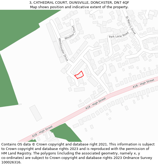 3, CATHEDRAL COURT, DUNSVILLE, DONCASTER, DN7 4QF: Location map and indicative extent of plot