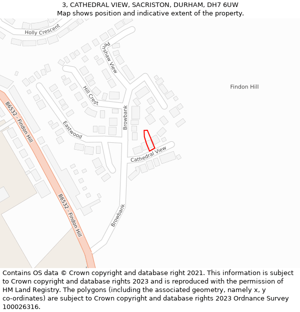 3, CATHEDRAL VIEW, SACRISTON, DURHAM, DH7 6UW: Location map and indicative extent of plot