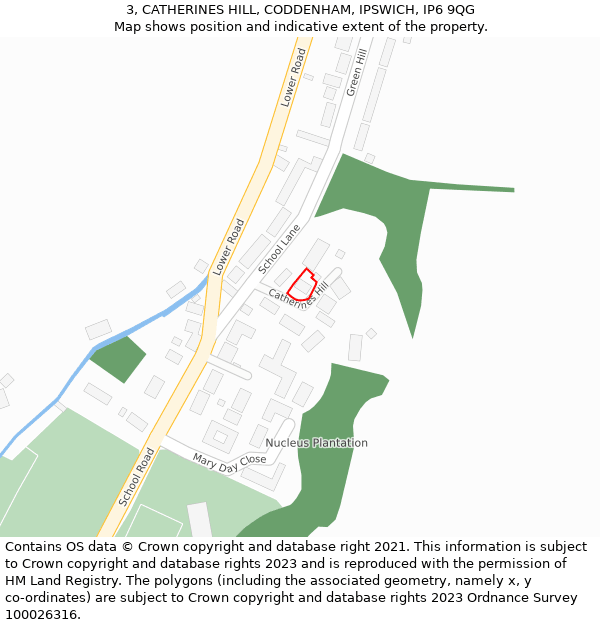 3, CATHERINES HILL, CODDENHAM, IPSWICH, IP6 9QG: Location map and indicative extent of plot