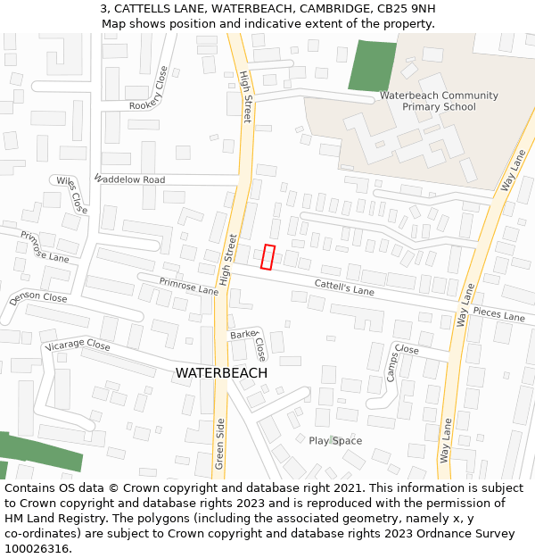 3, CATTELLS LANE, WATERBEACH, CAMBRIDGE, CB25 9NH: Location map and indicative extent of plot