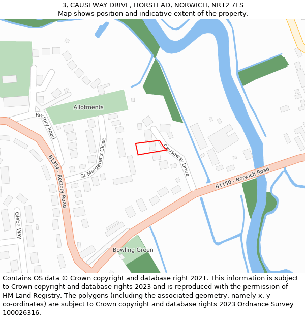 3, CAUSEWAY DRIVE, HORSTEAD, NORWICH, NR12 7ES: Location map and indicative extent of plot