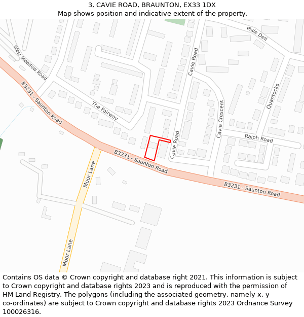 3, CAVIE ROAD, BRAUNTON, EX33 1DX: Location map and indicative extent of plot
