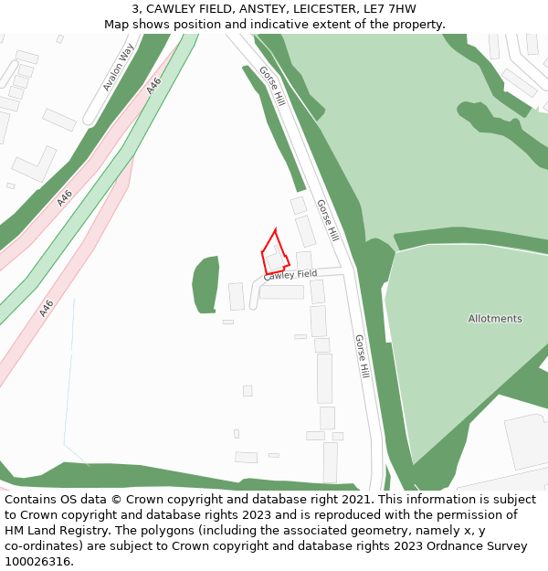 3, CAWLEY FIELD, ANSTEY, LEICESTER, LE7 7HW: Location map and indicative extent of plot