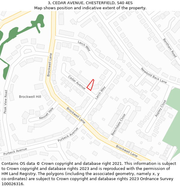 3, CEDAR AVENUE, CHESTERFIELD, S40 4ES: Location map and indicative extent of plot