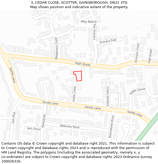 3, CEDAR CLOSE, SCOTTER, GAINSBOROUGH, DN21 3TQ: Location map and indicative extent of plot