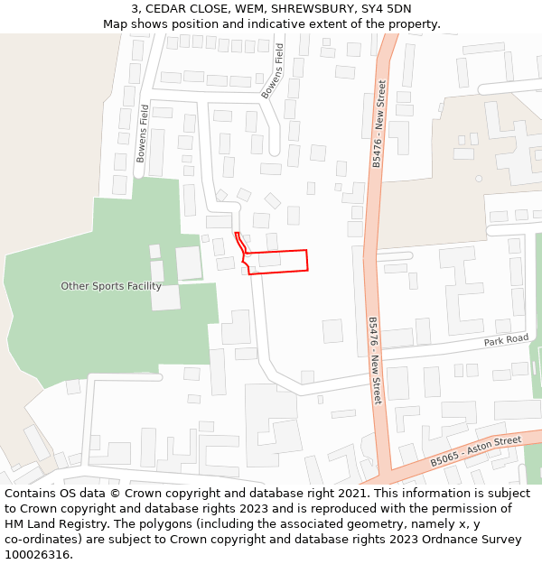 3, CEDAR CLOSE, WEM, SHREWSBURY, SY4 5DN: Location map and indicative extent of plot