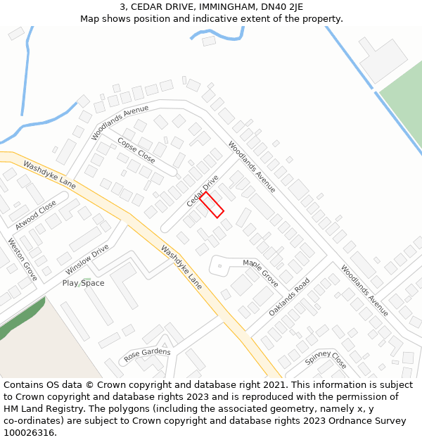 3, CEDAR DRIVE, IMMINGHAM, DN40 2JE: Location map and indicative extent of plot