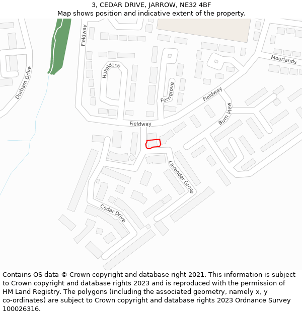 3, CEDAR DRIVE, JARROW, NE32 4BF: Location map and indicative extent of plot