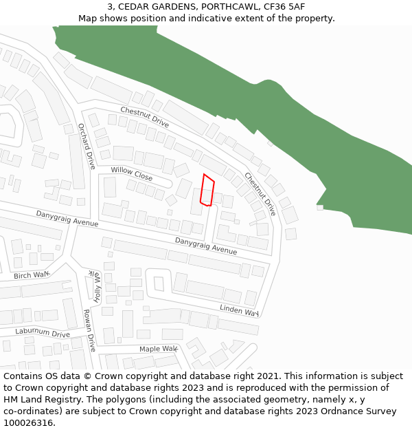 3, CEDAR GARDENS, PORTHCAWL, CF36 5AF: Location map and indicative extent of plot