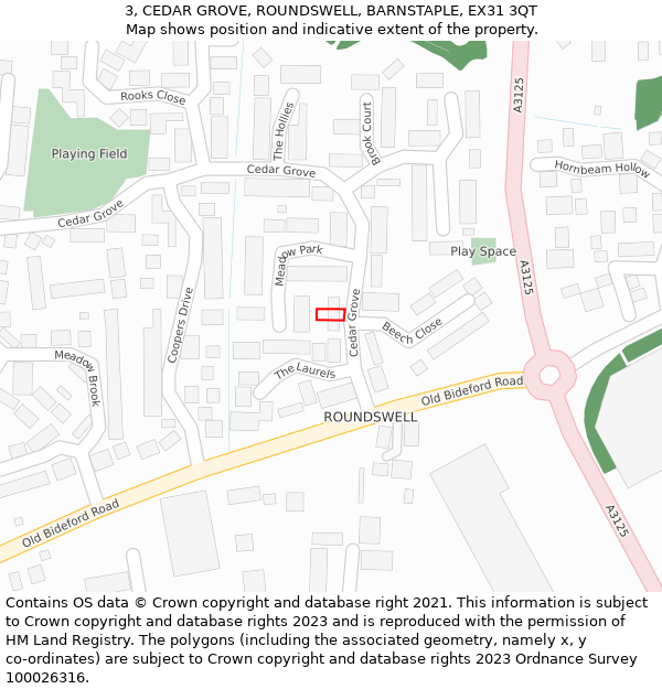 3, CEDAR GROVE, ROUNDSWELL, BARNSTAPLE, EX31 3QT: Location map and indicative extent of plot
