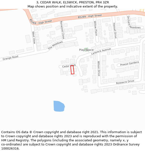3, CEDAR WALK, ELSWICK, PRESTON, PR4 3ZR: Location map and indicative extent of plot