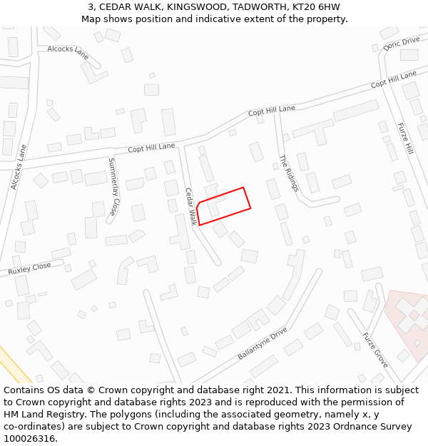 3, CEDAR WALK, KINGSWOOD, TADWORTH, KT20 6HW: Location map and indicative extent of plot