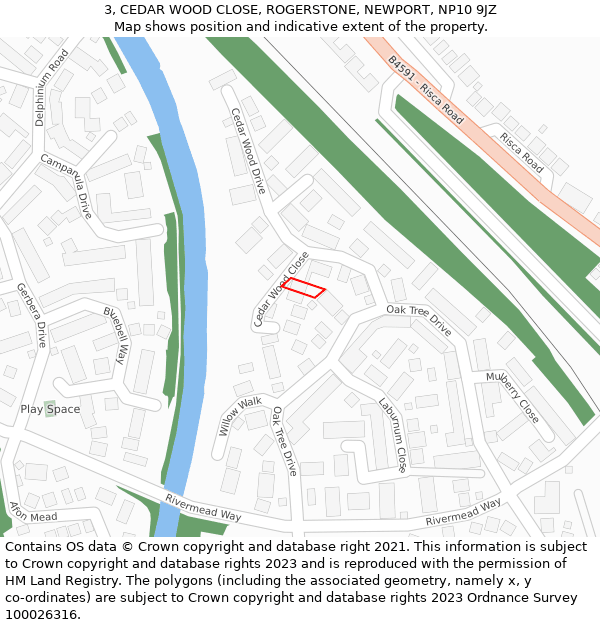 3, CEDAR WOOD CLOSE, ROGERSTONE, NEWPORT, NP10 9JZ: Location map and indicative extent of plot
