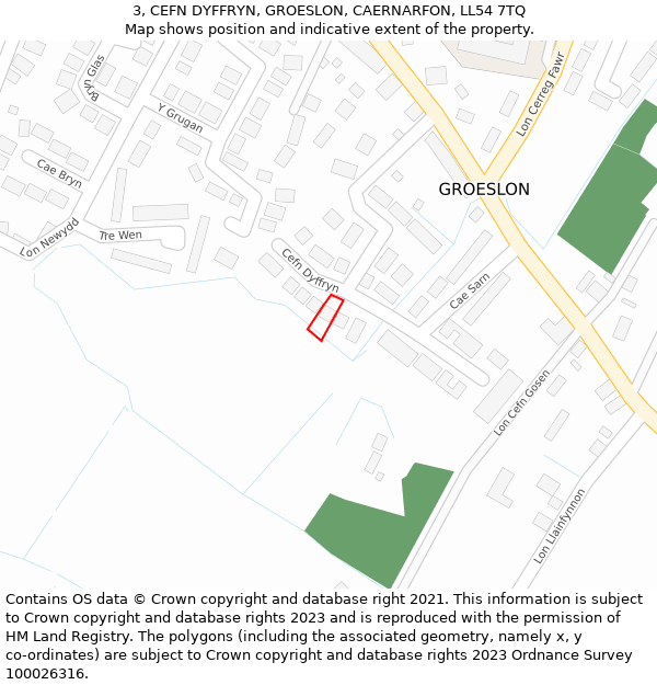 3, CEFN DYFFRYN, GROESLON, CAERNARFON, LL54 7TQ: Location map and indicative extent of plot