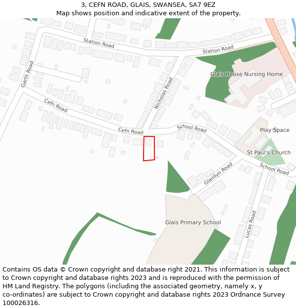 3, CEFN ROAD, GLAIS, SWANSEA, SA7 9EZ: Location map and indicative extent of plot