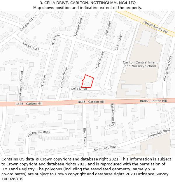 3, CELIA DRIVE, CARLTON, NOTTINGHAM, NG4 1FQ: Location map and indicative extent of plot