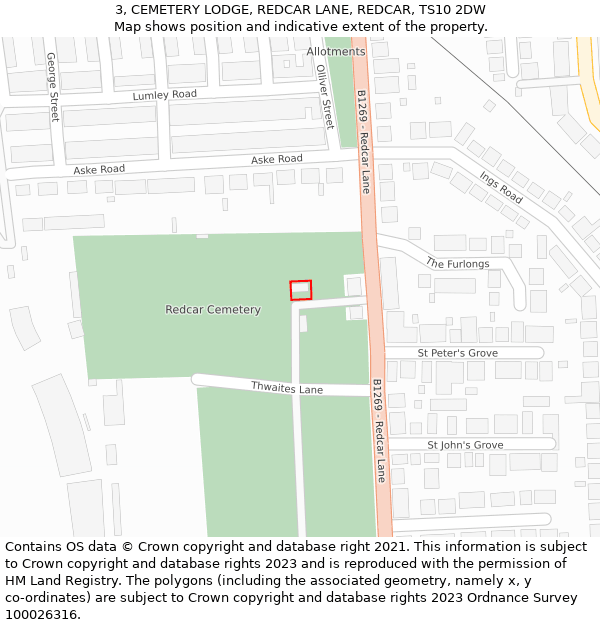 3, CEMETERY LODGE, REDCAR LANE, REDCAR, TS10 2DW: Location map and indicative extent of plot