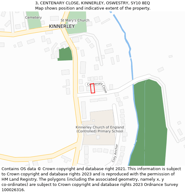 3, CENTENARY CLOSE, KINNERLEY, OSWESTRY, SY10 8EQ: Location map and indicative extent of plot