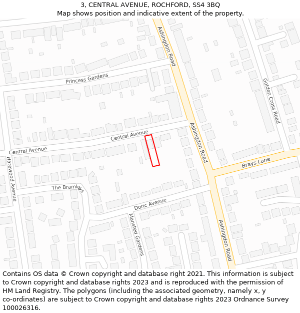 3, CENTRAL AVENUE, ROCHFORD, SS4 3BQ: Location map and indicative extent of plot