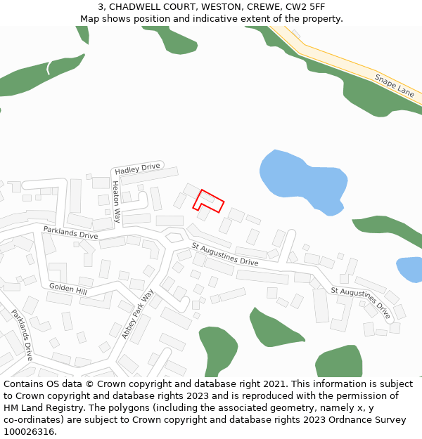 3, CHADWELL COURT, WESTON, CREWE, CW2 5FF: Location map and indicative extent of plot