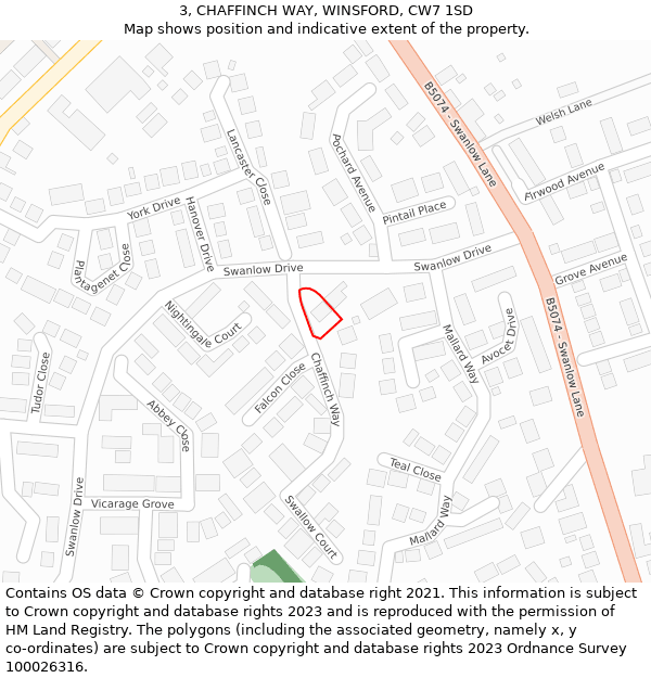 3, CHAFFINCH WAY, WINSFORD, CW7 1SD: Location map and indicative extent of plot