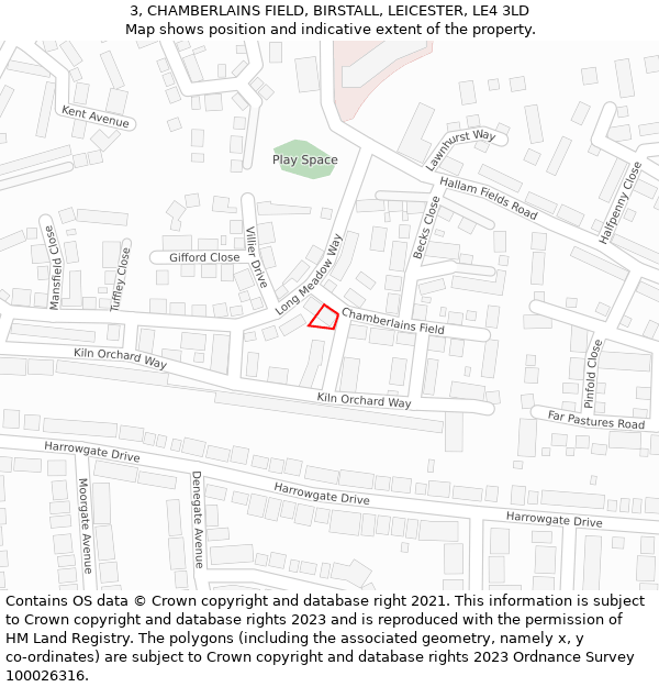 3, CHAMBERLAINS FIELD, BIRSTALL, LEICESTER, LE4 3LD: Location map and indicative extent of plot