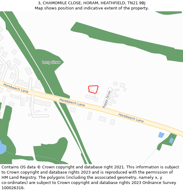 3, CHAMOMILE CLOSE, HORAM, HEATHFIELD, TN21 9BJ: Location map and indicative extent of plot