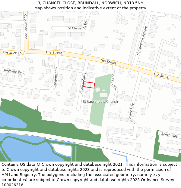 3, CHANCEL CLOSE, BRUNDALL, NORWICH, NR13 5NA: Location map and indicative extent of plot