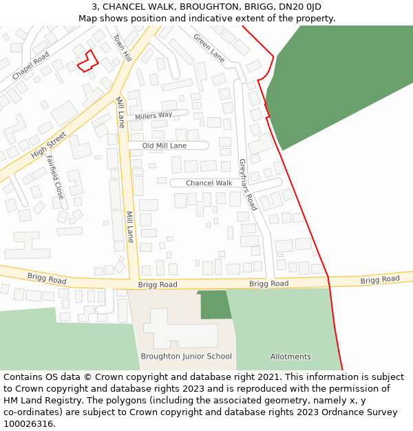 3, CHANCEL WALK, BROUGHTON, BRIGG, DN20 0JD: Location map and indicative extent of plot