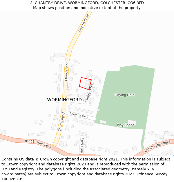 3, CHANTRY DRIVE, WORMINGFORD, COLCHESTER, CO6 3FD: Location map and indicative extent of plot