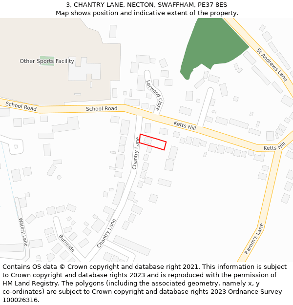3, CHANTRY LANE, NECTON, SWAFFHAM, PE37 8ES: Location map and indicative extent of plot