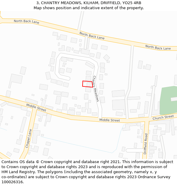 3, CHANTRY MEADOWS, KILHAM, DRIFFIELD, YO25 4RB: Location map and indicative extent of plot