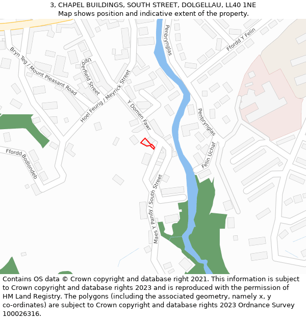 3, CHAPEL BUILDINGS, SOUTH STREET, DOLGELLAU, LL40 1NE: Location map and indicative extent of plot