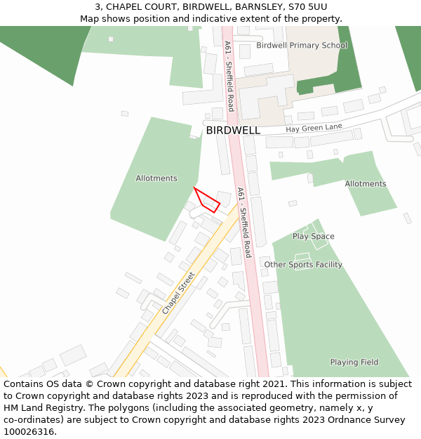 3, CHAPEL COURT, BIRDWELL, BARNSLEY, S70 5UU: Location map and indicative extent of plot