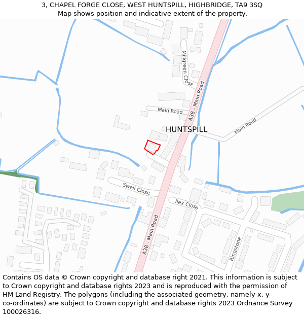 3, CHAPEL FORGE CLOSE, WEST HUNTSPILL, HIGHBRIDGE, TA9 3SQ: Location map and indicative extent of plot