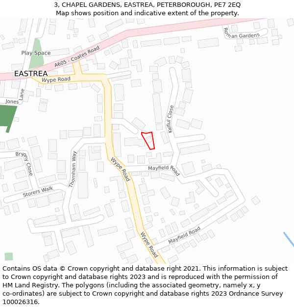 3, CHAPEL GARDENS, EASTREA, PETERBOROUGH, PE7 2EQ: Location map and indicative extent of plot