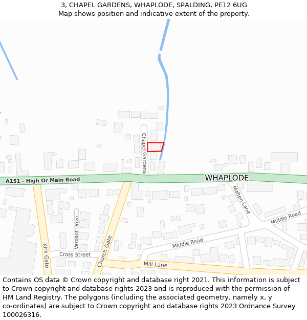 3, CHAPEL GARDENS, WHAPLODE, SPALDING, PE12 6UG: Location map and indicative extent of plot