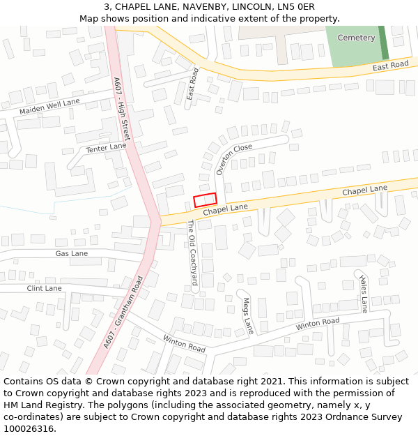 3, CHAPEL LANE, NAVENBY, LINCOLN, LN5 0ER: Location map and indicative extent of plot