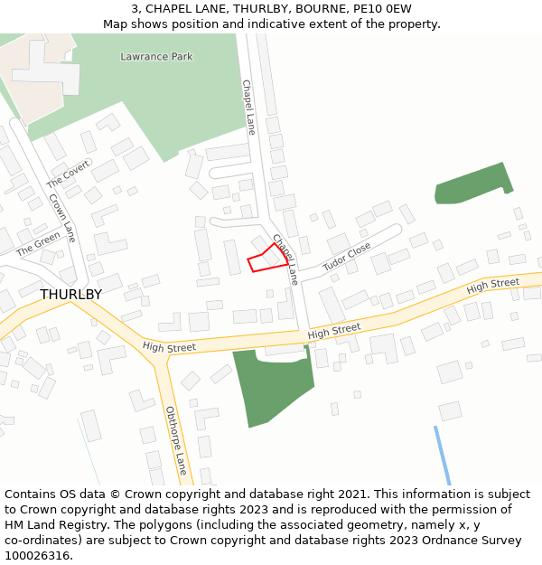 3, CHAPEL LANE, THURLBY, BOURNE, PE10 0EW: Location map and indicative extent of plot