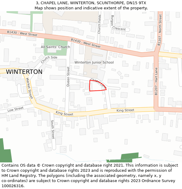 3, CHAPEL LANE, WINTERTON, SCUNTHORPE, DN15 9TX: Location map and indicative extent of plot